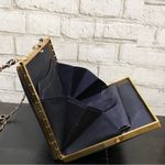 Vintage INDUSTRIA ARGENTINA Navy Midnight Blue Suede Clutch Quilted Chain Bag Photo 5