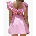 NEW Deep V Neck Ruffle Sleeve Mini Backless Dress L Pink Size L Photo 1