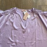 Philosophy NWT Woven Boho Top Shirt Blouse Short Sl Tunic Plus Sz 2X Satin Lilac Photo 2