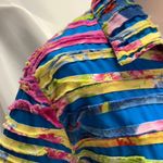 Vintage 90's Keren Hart Rainbow Striped‎ Cotton Jacket Womens Large Bright Artsy Blue Photo 7