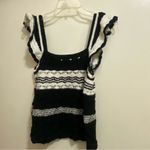 Loft Ann Taylor Womens Crocheted Tank Top XL Black & White Ruffle Sleeve Crochet Photo 4