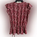 Melrose and Market NWT Faux Wrap Ruffle Sleeve Red Syrah Berry Floral Top,… Photo 2