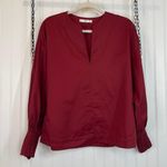 Mango  MNG Women’s Burgundy 100% Cotton Split Neck Long Sleeve Blouse Size 4 Photo 0