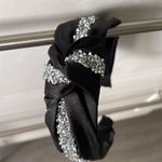 New Bedazzled Black Satin & Silver embellished Headband Center Knot Photo 1
