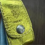 Firenze Italian Leather Keychain Coin Holder/Ear Bud Holder Blue/Chartreuse Blue Photo 1