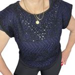 Vintage Knit Beaded Cropped Oversized Pullover Sweater Vest Sz Small Navy Black Photo 5