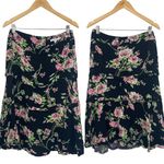 CAbi Flowy High Waisted Midi Skirt Floral Print Black Pink Rayon Womens 8 Photo 1