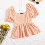 SheIn Puff Sleeve Ruffle Hem Gingham Blouse Photo 0
