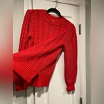 Crown & Ivy NWT Size SP Red Cable knit Puff Sleeve Pullover Crew Neck Seeater Photo 5