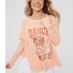 Aerie  Dance Club Long Sleeve Thermal Waffle Knit Top Sz Small Peach Disco Ball Photo 0