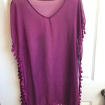 Pom Pom Tassel Hem Gauze Cover up Purple Size XL Photo 4