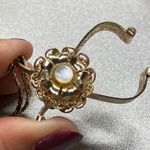 Vintage Gold Tone Floral Glove Clip Holder with Chain and Faux Pearl Accent Photo 6