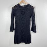 Free People  Open Knit Crochet Mini Dress Black XS Boho Festival Beach Coverup Photo 1