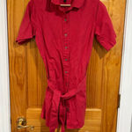 Banana Republic  Petite Pink Red Button Front Shirt Dress Belted Linen Blend Photo 0