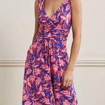 Boden Effie Dress Strawberry Daiquiri Wild Flora Blue Pink Floral Print 4R Size 4 Photo 0