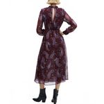 Mango Long Sleeve Flowy Paisley-Print Dress Midi Sandy Maroon NWT Size 2/XS Photo 3