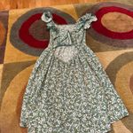 SheIn Green White Floral Print Ruffle Sleeve Mini Dress Tie Back Cutout Small Photo 3