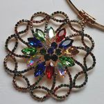 Gold Choker with Statement Multi Color Crystal Flower Pendant Photo 1