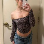 SheIn shien Long Sleeve Off Shoulder Leopard Crop Top Photo 0