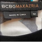 BCBGMAXAZRIA floral bell sleeve scoop neck black white ruffle shift dress Photo 5