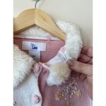 Ms. Lee Women’s L Cardigan Faux Fur Collar Pink Plaid Snowflake Beaded Knit Size L Photo 4