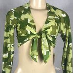 Zuliana Size Small Camouflage Crop Ruffle Sleeve W/Front Knot Tie. New With Tags Green Photo 1