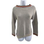 T H M L ‎ Gray Beige Asymmetric Hem Crocheted Knit Pullover Sweater M Photo 3