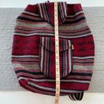 Vintage Artesian Black Red Wool Blend Tribal Boho Woven Backpack with Drawstring Photo 3