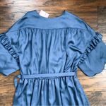 Kate Spade  • Belted Satin Midi Dress ruffle trim short sleeve Antique Blue Photo 13