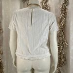 Michael Kors  White Lace Blouse Women’s M Fringe Hem‎ Short Sleeve Top Classic Photo 4