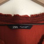 ZARA Ruffle Midi V-Neck Sleeveless Terra Cotta Orange Smocked Tiered Flowy Dress Photo 3