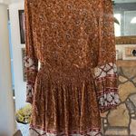 American Eagle  Women's Boho Burnt Orange Floral Smocked Photo 6