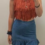 Wild Honey Orange Suede Fringe Cropped Top Photo 0