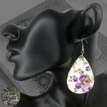 Purple Floral Faux Leather Teardrop Earrings Photo 2