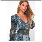 Free People  Mexicali Rose Smocked Waist Maxi Dress Blue Size XS Boho Bohemian Photo 3