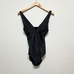 NEW The Augustine Once Piece Swim Bathing Suit Black Silver Ribbed Small Tall Photo 0
