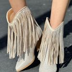Soda Select Nude Fringe Cowboy Boot Photo 2