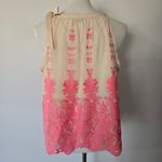 David Meister Pink & Beige Embroidered Mesh Halter Top Size Large Photo 4
