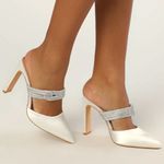 Lulus  Celine satin white pointed toe mules rhinestone strap women’s Size 7.5 Photo 1
