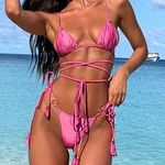 Boutique 2 Piece Pink Bikini Wrap Around Tie Top & Side Tie Bottoms Photo 0