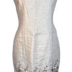 Cali Cali Beige 100% Linen Sleeveless Embroidered Hem Sheath Dress Size 6 Photo 0