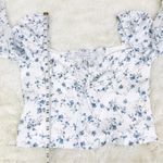 Gianni Bini  White Blue Floral Milkmaid Blouse‎ Top Crop Long Sleeve Size 12 New Photo 10