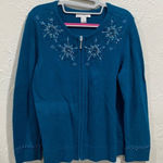 Christopher & Banks  teal beaded zip up sweater size large Photo 0