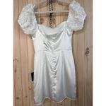 Lulus NWT  Precious Enchantment White Satin Floral Puff Sleeve Mini Dress LWD S Photo 5