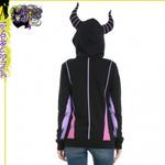 Disney Villains Maleficent 2-Pocket Black Purple Zip-Up Hoodie w/Horns EUC Jrs S Photo 14