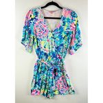 Lilly Pulitzer  Womens Romper Blue Madilyn  Multi Dive Tie Dye V Neck Playsuit XS Photo 1