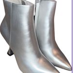 Open Edit Silver Blythe Metallic Funky Heel Ankle Boots Photo 2