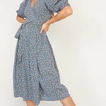 Old Navy  Waist-Defined Floral Tie-Belt Midi Wrap Dress Women’s‎ SIZE LARGE Photo 0