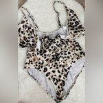 Aerie Leopard Print Wrap One Piece Full Coverage Swimsuit, Size Large Photo 1