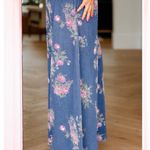 LovLov NWT Floral Print Elastic Waist Button Fly Wide Leg Denim Pants Blue Size undefined Photo 2